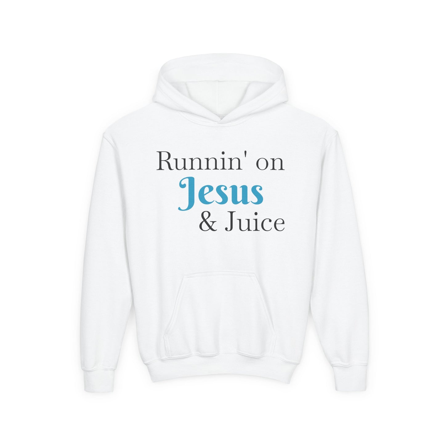 Runnin' on Jesus & Juice-Youth Heavy Blend Hooded Sweatshirt
