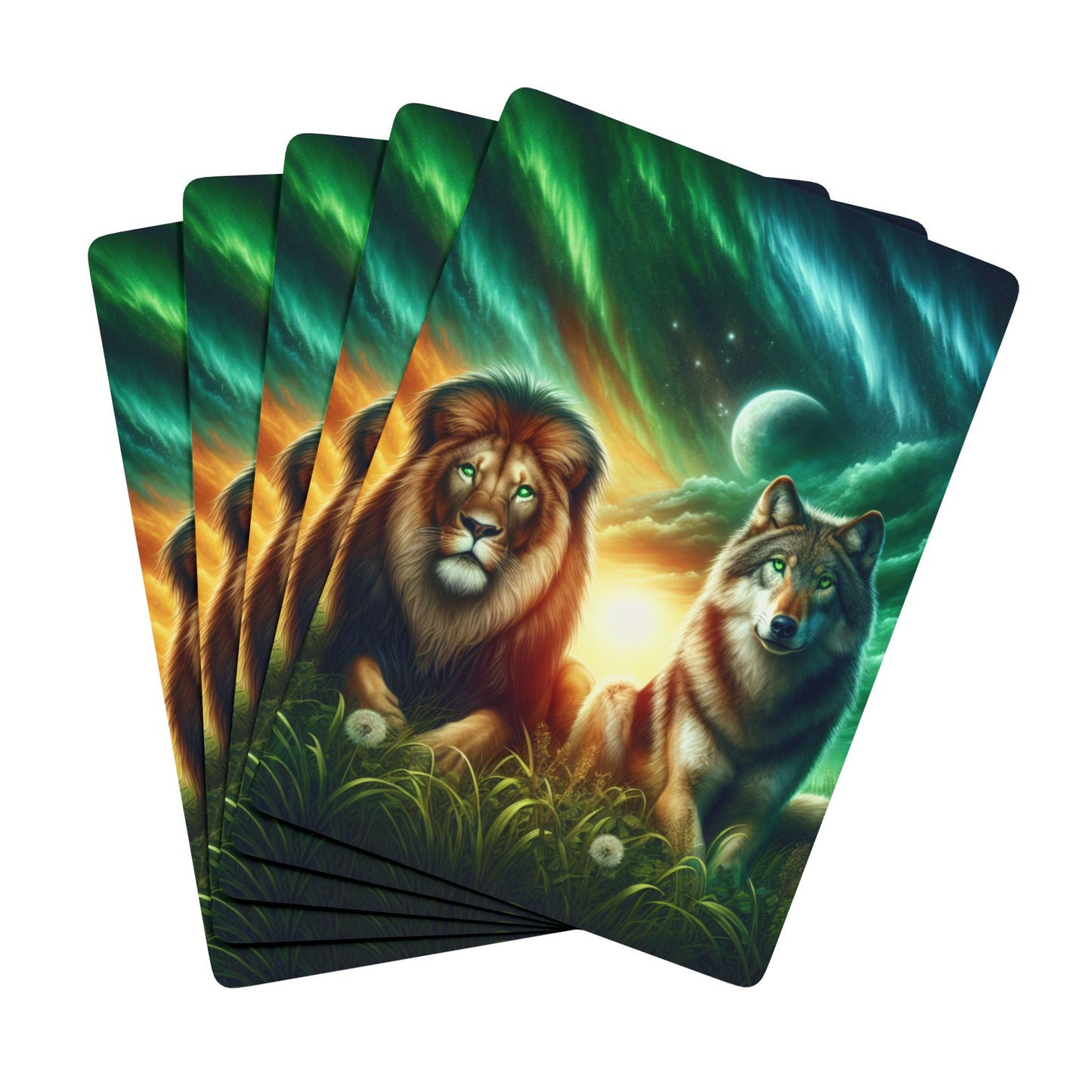Wildlife Playing Cards Set - Lion & Wolf Design, Perfect for Game Nights & Parties