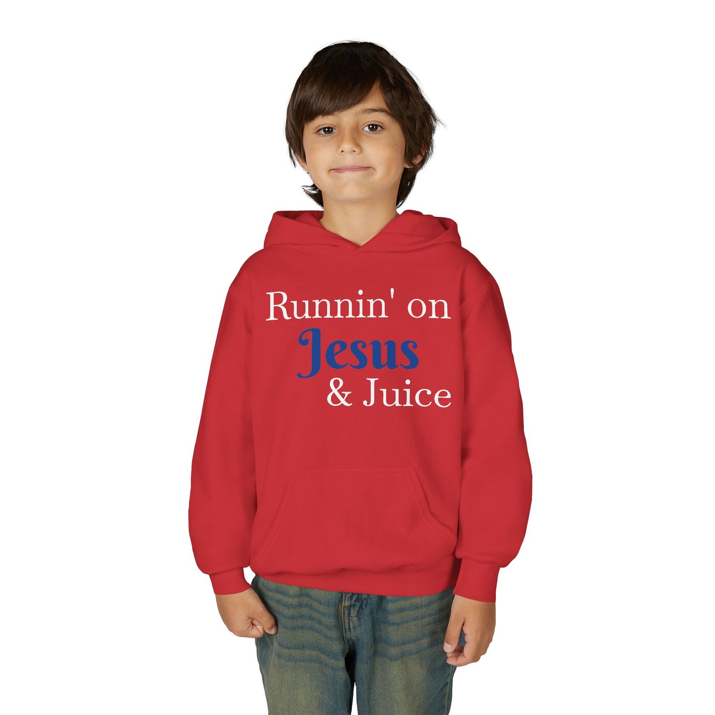 Runnin' on Jesus & Juice-Youth Heavy Blend Hooded Sweatshirt
