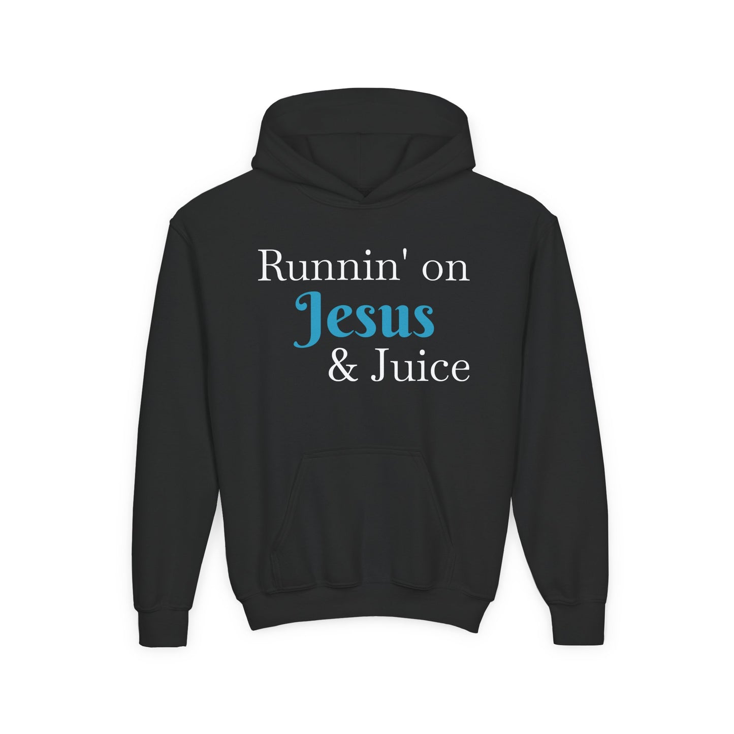 Runnin' on Jesus & Juice-Youth Heavy Blend Hooded Sweatshirt