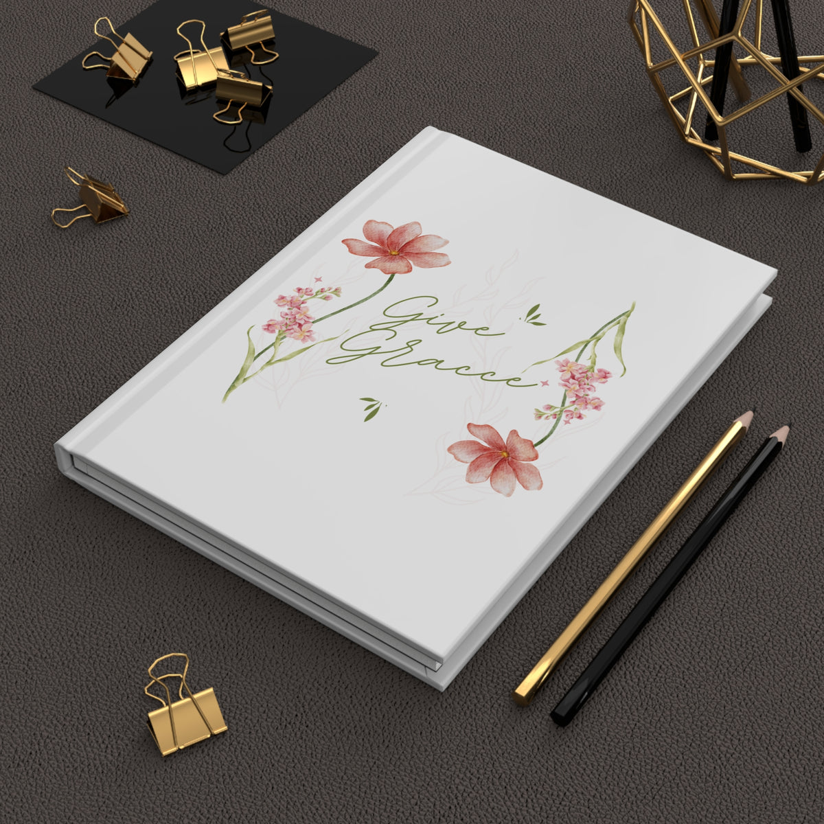 Give Grace Floral Hardcover Journal — Lined Matte Notebook for Prayer, Gratitude & Daily Reflection