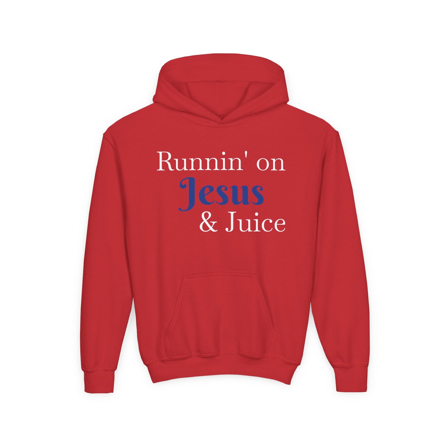 Runnin' on Jesus & Juice-Youth Heavy Blend Hooded Sweatshirt